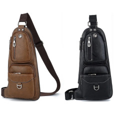 Сумка рюкзак через плечо мужская Jeep Bags 777 Черная //коричневая 6198\6196   (200)