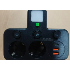 Розетка Адаптер розетки зарядное устрр   Удлинитель 2 входаЧЕРНЫЙ  8623UL 2USB+1PD  AND   WL-2  (60)